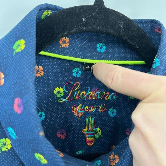 LUCHIANO VISCONTI Navy Blue Rainbow Flower Long Sleeve Button Up Dress Shirt XL - Picture 6 of 7